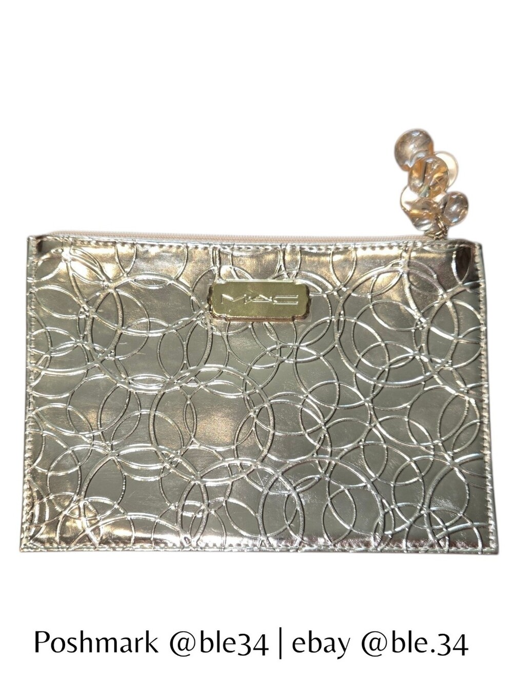 MAC Metallic Faux Patent Leather Cosmetic Makeup Bag With Zipper